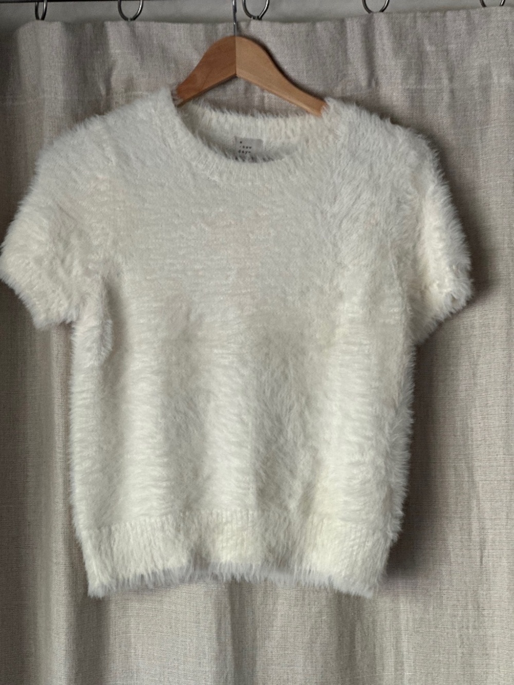 Off White Short Sleeve Mohair Top